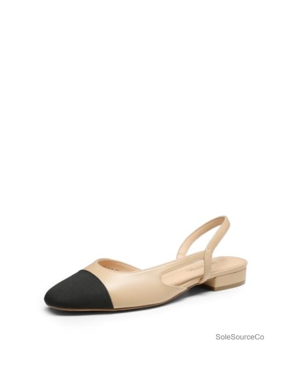 Slingback Ballet Flats Faux Leather Low Block Heel Almond Toe